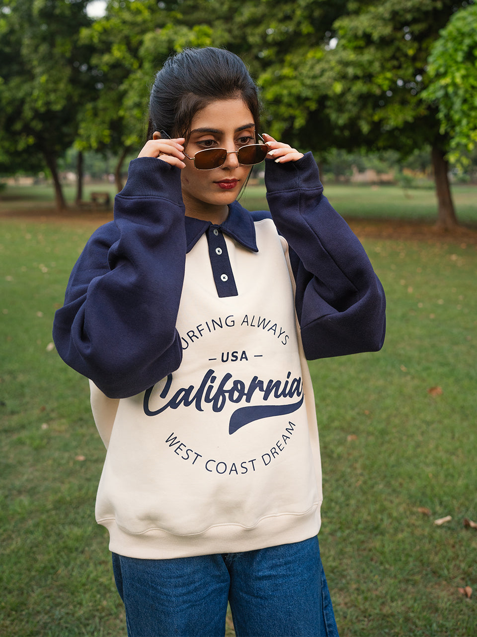 Oversized Unisex Blue-Beige Sweatshirt